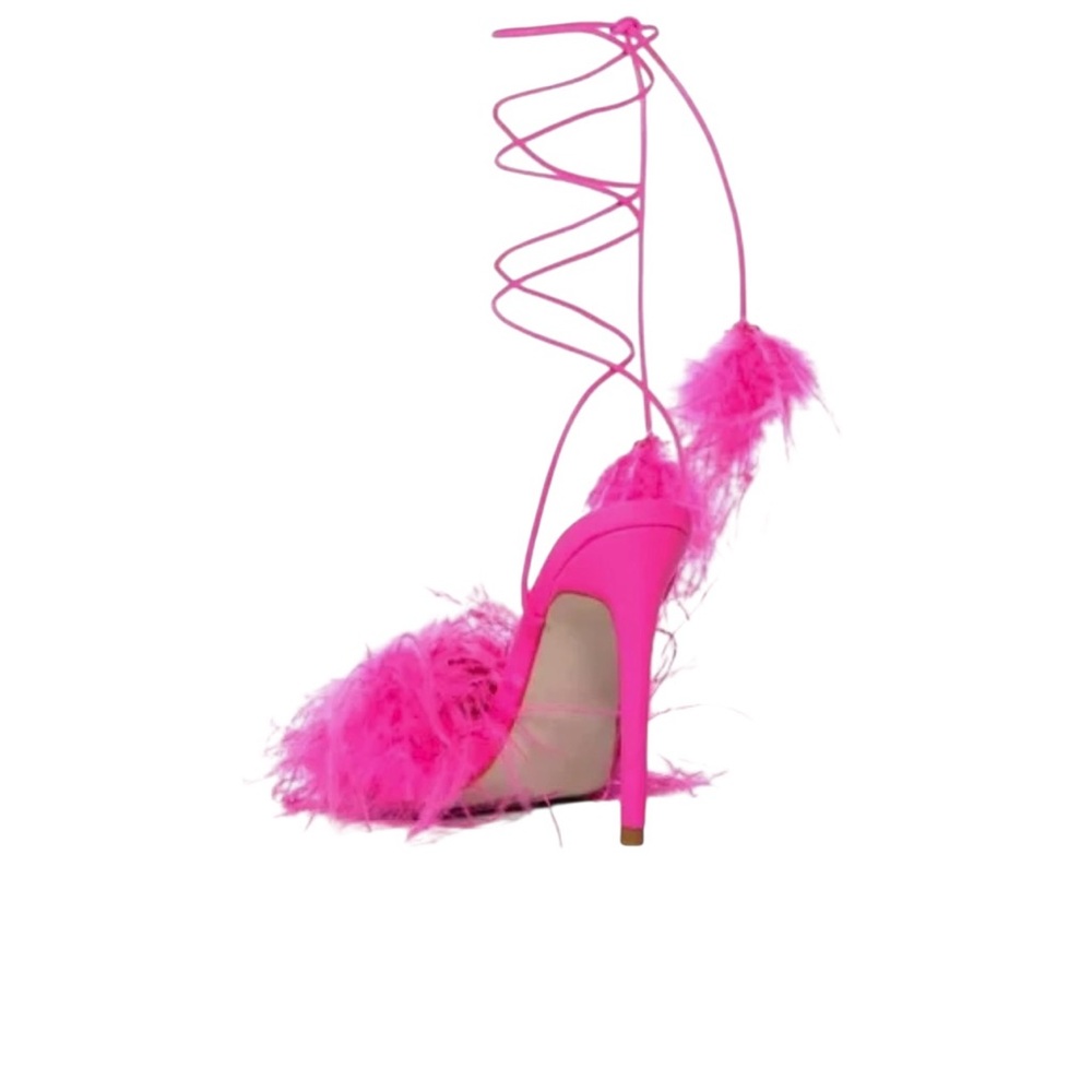 Azalea Wang Elegant Pink Feathered Women's Heels Size 7. - NWT - Picture 4 of 10